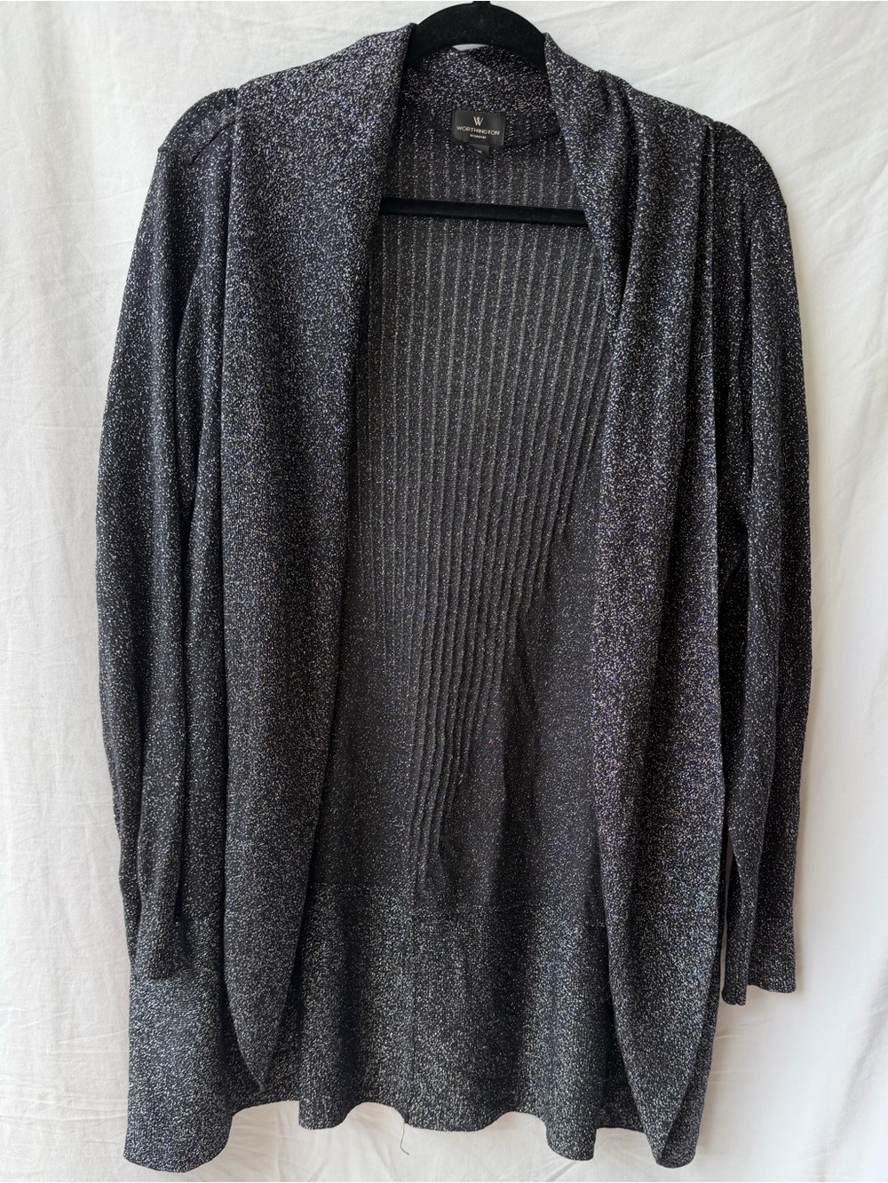 Worthington Metallic Open-Front Black Cardigan